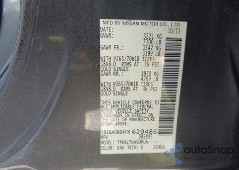 2015 Nissan Armada Sv from USA, damaged, VIN 5N1BA0ND4FN620486